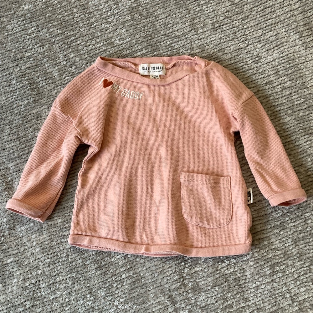 Rabbit + Bear Baby Waffle Knit Top 12M Organic Cotton I Love‎ My Daddy Pink
